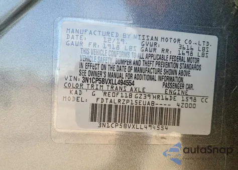 2020 Nissan Kicks S из США, поврежденный, VIN 3N1CP5BVXLL494554